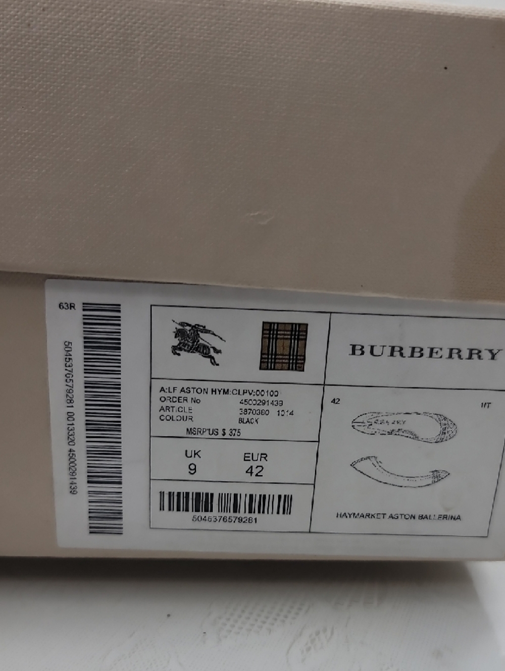 Burberry Black Leather Ballet Flats with Vintage Check Toe and Gold Accent - Picture 11 of 11